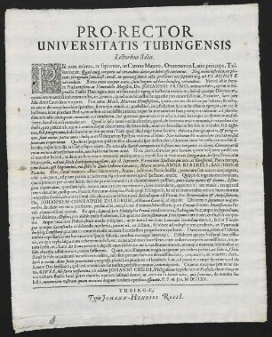 Pro-Rector Universitatis Tubingensis Lectoribus Salut.