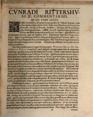 Cunradi Rittershusii Dodeca Deltos, sive in duodecim tabularum leges commentarius novus