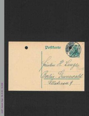 Postkarte von Friedericke Bröll an Helene Lange