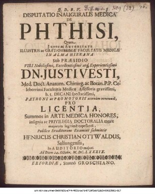 Disputatio Inauguralis Medica De Phthisi