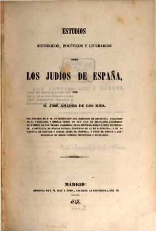 Estudios históricos, políticos y literarios sobre los judíos de España