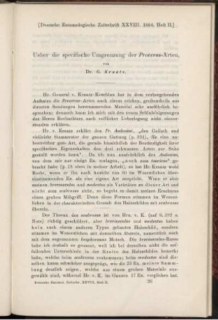 Ueber die specifische Umgrenzung der Procerus-Arten,