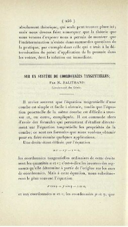 Sur un système de coordonnées tangentielles.