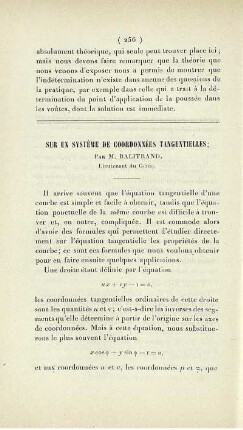 Sur un système de coordonnées tangentielles.
