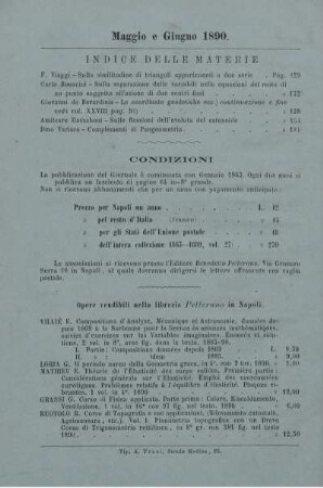 Indice delle materie. Condizioni.