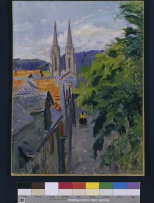 Die Ketzerbach in Marburg mit Bick auf die Elisabethkirche