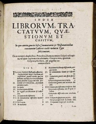 Index Librorum, Tractatuum, Quaestionum Et Capitum