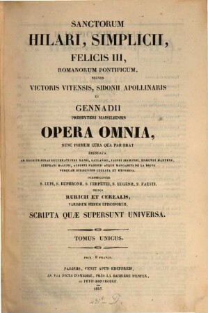 Sanctorum Hilari ... opera omnia