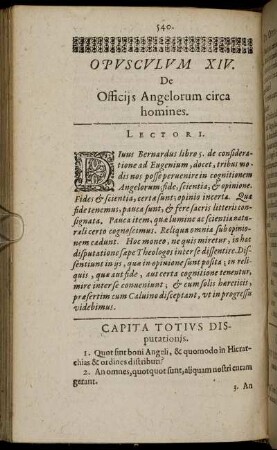 Opusculum XIV. De Officijs Angelorum circa homines.