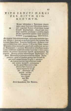 Vita Sancti Marci Per Divum Hieronymum.