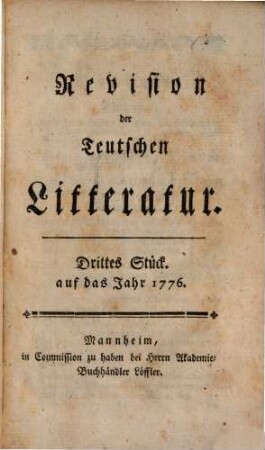 Revision der teutschen Litteratur, 3. 1776