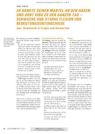 Er hängte seinen Mantel an den Haken, und dort hing er den ganzen Tag — schwache und starke Flexion und Bedeutungsunterschiede (aus: Grammatik in Fragen und Antworten)