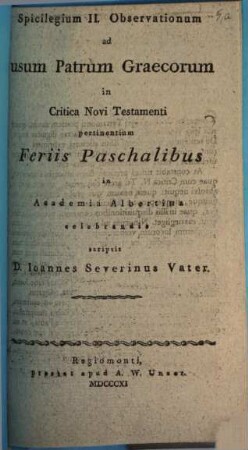 Spicilegium ... observationum ad usum Patrum Graecorum in critica Novi Testamenti pertinentium, 2
