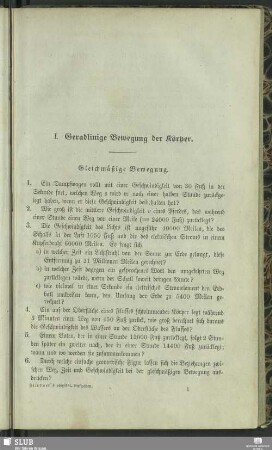 I. Geradlinige Bewegung der Körper