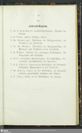 VI. Lehrerkollegium