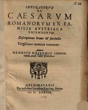Imperatorum ac Caesarum Romanorum ... descriptiones ... Vergiliano carmine contextae