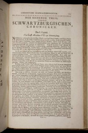Der Siebende Theil unserer Schwartzburgischen Chronicken.