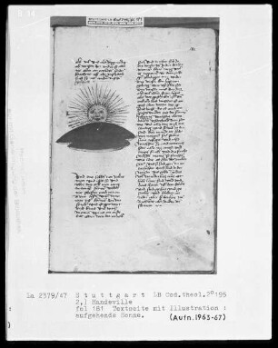 Jacob von Teramo, Belial und Johannes von Mandeville, Reise nach Jerusalem — Jean de Mandeville, Die Reise nach Jerusalem — Sonnenaufgang, Folio 181recto