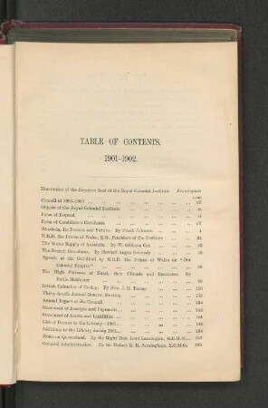 Table of Contents. 1901-1902.