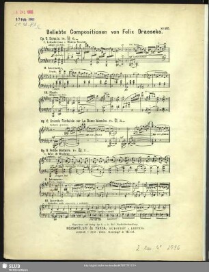 Beliebte Compositionen von Felix Draeseke [Verlagswerbung]