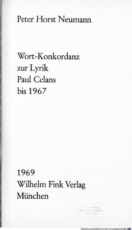 Wortkonkordanz zur Lyrik Paul Celans bis 1967