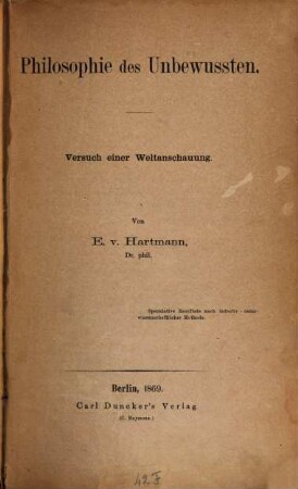 Philosophie des Unbewussten : Versuch einer Weltanschauung