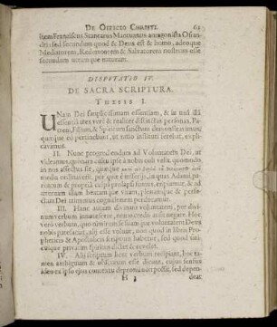 Disputatio IV. De Sacra Scriptura.