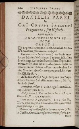 Danielis Parei In Caii Crispi Sallustii Fragmenta, Seu Historiarum libros Animadversiones Et Notaæ.