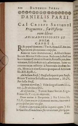 Danielis Parei In Caii Crispi Sallustii Fragmenta, Seu Historiarum libros Animadversiones Et Notaæ.