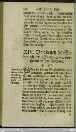 XIV. Von denen bey Gebrauch der Adstringentium vorfallenden Vor-Urtheilen