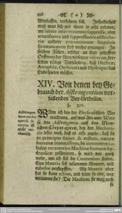 XIV. Von denen bey Gebrauch der Adstringentium vorfallenden Vor-Urtheilen
