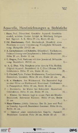 Aquarelle, Handzeichnungen u. Stahlstiche (Nr. 1-41)