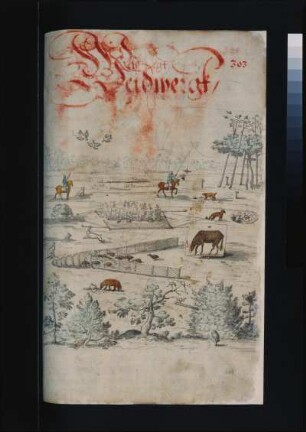 Weidwergk (Blatt 303) : Instruktion des Kurfürsten August von Sachsen für einen Vorwerksverwalter. Weidwergk (Blatt 303). Papier, Feder, Tusche, z. T. farbig laviert (1501/1600). Dresden: SLUB Mscr.Dresd.R.5.m