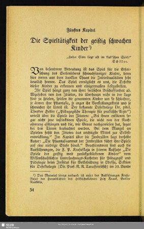 Fünftes Kapitel: Die Spieltätigkeit der geistig schwachen Kinder