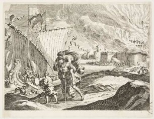 Aeneas flüchttet aus Troja mit Anchises auf den Schultern