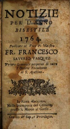 Notizie : per l'anno .... 1764