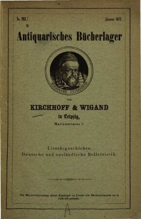 Antiquarisches Bücherlager von Kirchhoff & Wigand in Leipzig. 293. 1871