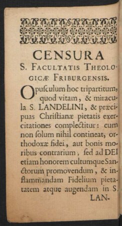 Censura S. Facultatis Theologicae Friburgensis