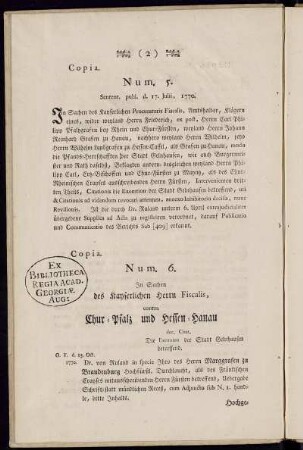 Copia. Num. 5. Sentent. publ. d. 17. Julii, 1770.
