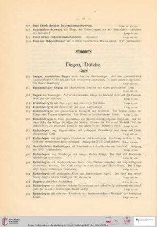 Degen, Dolche (Nr. 380 - 421a)