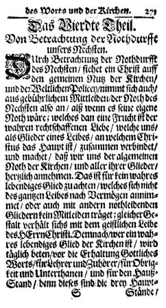Das Vierdte Theil. Von Betrachtung der Nothdurfft unsers Nechsten.