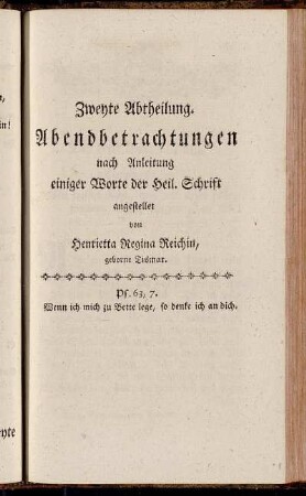 Zweyte Abtheilung. Abendbetrachtungen nach Anleitung einiger Worte der Heil. Schrift