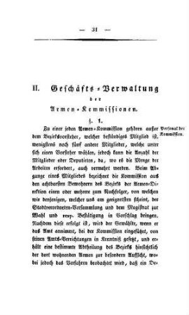 II. Geschäfts-Verwaltung der Armen-Kommissionen.