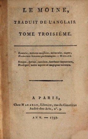 Le Moine : Traduit De L'Anglais, 3