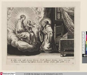 [Augustinus erscheint Maria mit Christuskind, der ihm das Herz Jesu überreicht]