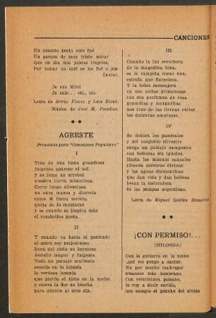 Agreste : Primicia para "Canciones populares"