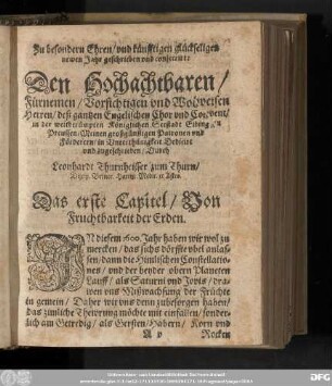 Das erste Capitel/ Von Fruchtbarkeit der Erden.