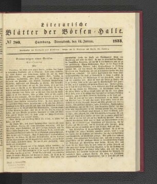 No. 780. Hamburg. Sonnabend, den 12. Januar. 1833.