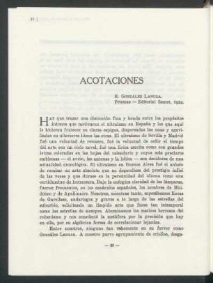 Acotaciones : E. González Lanuza. - "Prismas" - Editorial Samet, 1924.