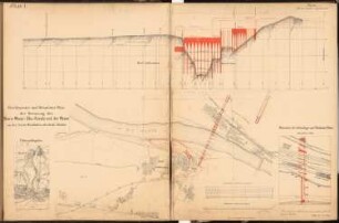 Kreuzung des Rhein-Weser-Elbe-Kanals mit der Weser, Porta Westfalica Schinkelwettbewerb 1883: Lageplan 1:40000, 1:2500, Höhenplan 1:2500 (Längen), 1:100 (Höhen)